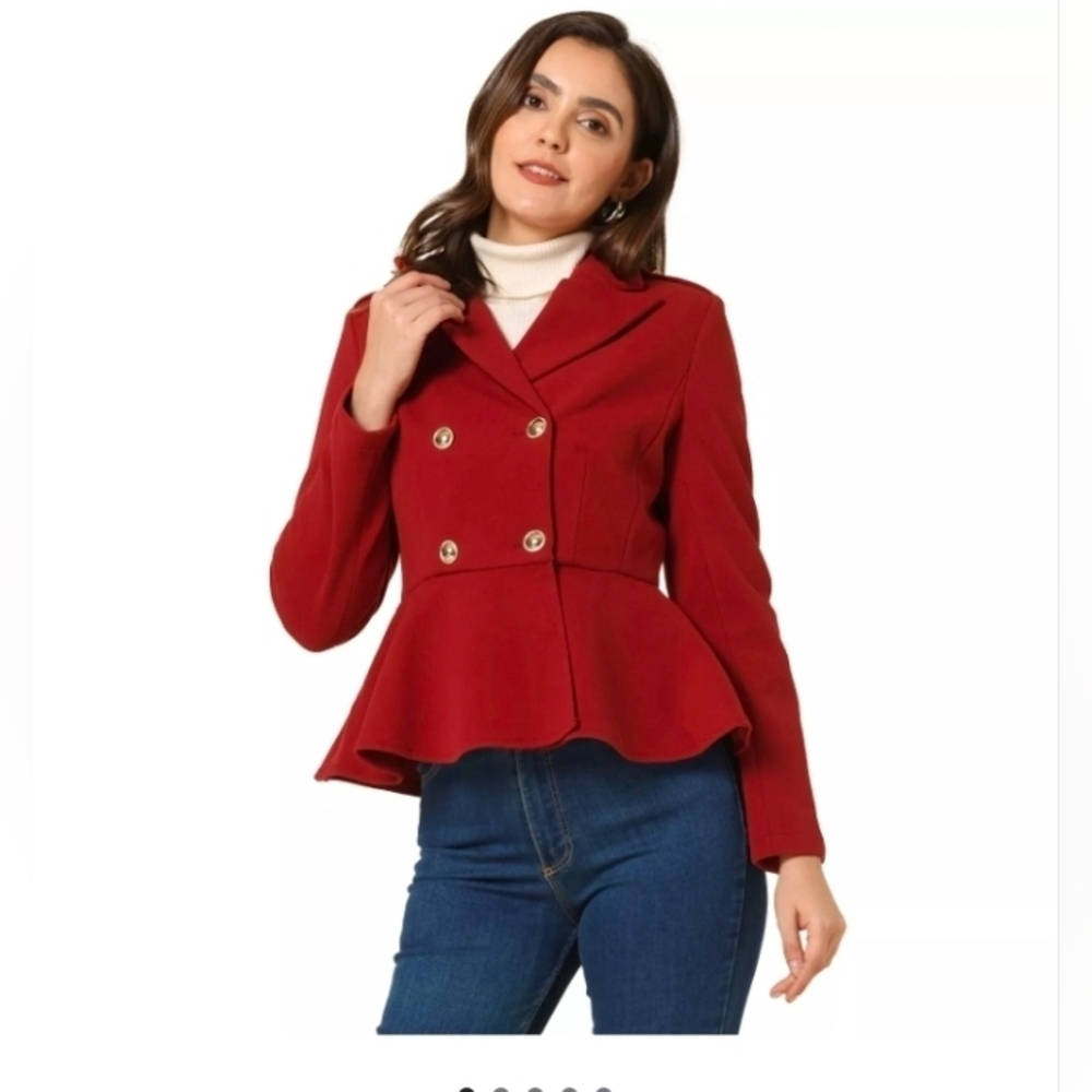 Allegra K Women's Elegant Double Breasted Notched Lapel Long Sleeve Peplum Blaze